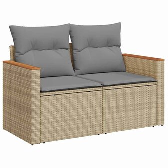 9-delige Loungeset met kussens poly rattan acacia beige