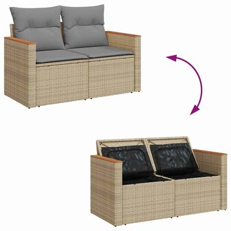 9-delige Loungeset met kussens poly rattan acacia beige