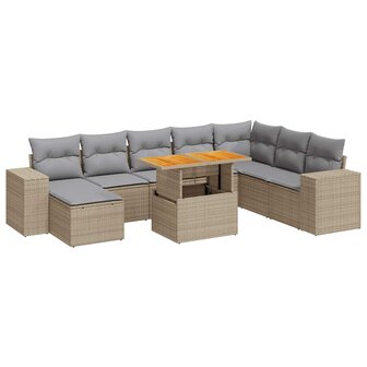 9-delige Loungeset met kussens poly rattan acacia beige