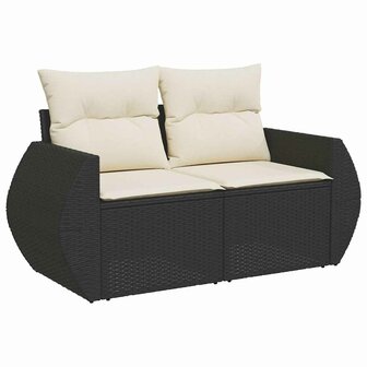 5-delige Loungeset met kussens poly rattan acacia zwart