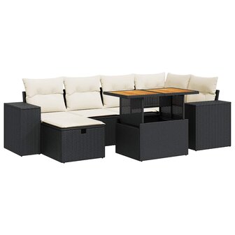 8-delige Loungeset met kussens poly rattan acacia zwart