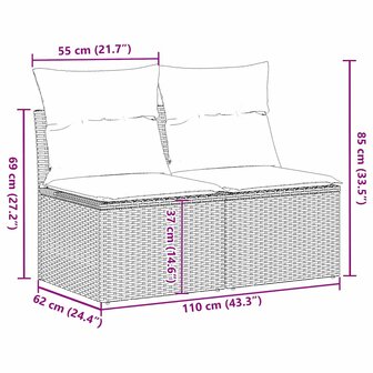 2-delige Loungeset met kussens poly rattan acacia zwart
