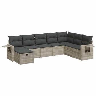 8-delige Loungeset met kussens poly rattan lichtgrijs