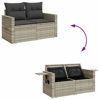 8-delige Loungeset met kussens poly rattan lichtgrijs