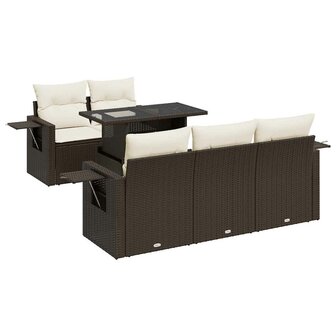 6-delige Loungeset met kussens poly rattan bruin