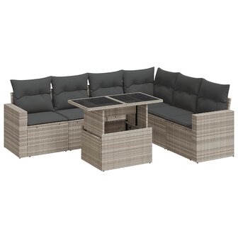 7-delige Loungeset met kussens poly rattan lichtgrijs