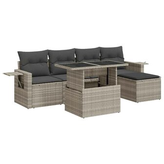 6-delige Loungeset met kussens poly rattan lichtgrijs