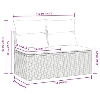 2-delige Loungeset met kussens poly rattan acacia beige