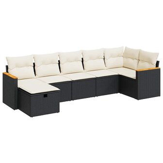 7-delige Loungeset met kussens poly rattan zwart