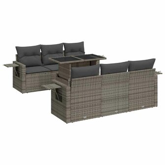 7-delige Loungeset met kussens poly rattan grijs