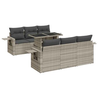 7-delige Loungeset met kussens poly rattan lichtgrijs