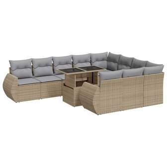 11-delige Tuinset met kussens poly rattan beige