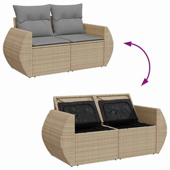 11-delige Tuinset met kussens poly rattan beige