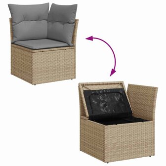 11-delige Tuinset met kussens poly rattan beige
