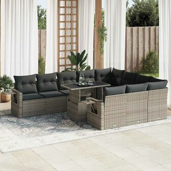 11-delige Loungeset met kussens poly rattan grijs