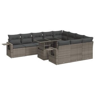 11-delige Loungeset met kussens poly rattan grijs