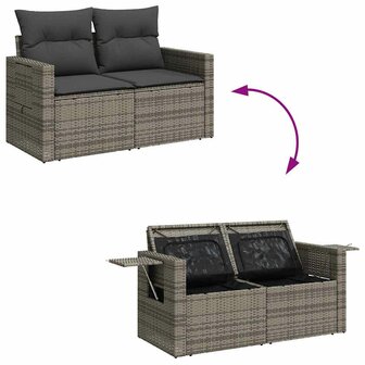11-delige Loungeset met kussens poly rattan grijs