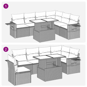 7-delige Loungeset met kussens poly rattan bruin