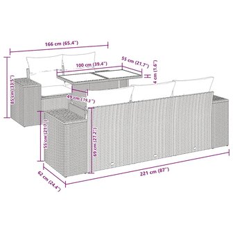 6-delige Loungeset met kussens poly rattan lichtgrijs