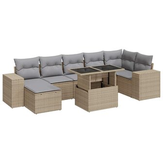 8-delige Loungeset met kussens poly rattan beige