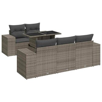 6-delige Loungeset met kussens poly rattan grijs