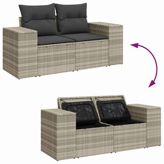 9-delige Loungeset met kussens poly rattan lichtgrijs