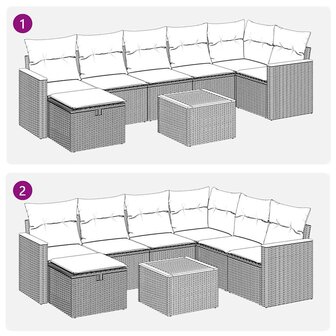 8-delige Loungeset met kussens poly rattan zwart