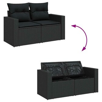 8-delige Loungeset met kussens poly rattan zwart