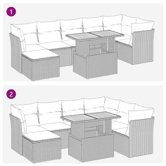 8-delige Loungeset met kussens poly rattan grijs