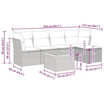 6-delige Loungeset met kussens poly rattan zwart