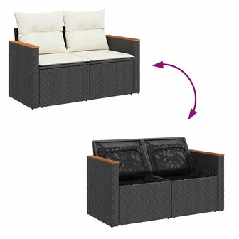 6-delige Loungeset met kussens poly rattan zwart