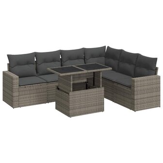 7-delige Loungeset met kussens poly rattan grijs