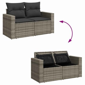 7-delige Loungeset met kussens poly rattan grijs