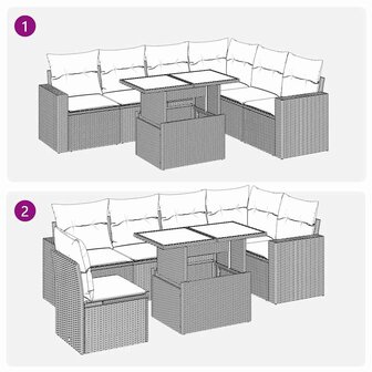 7-delige Loungeset met kussens poly rattan zwart