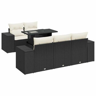 6-delige Loungeset met kussens poly rattan zwart