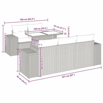 6-delige Loungeset met kussens poly rattan zwart