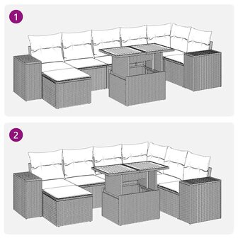 8-delige Loungeset met kussens poly rattan grijs
