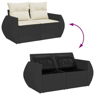 10-delige Loungeset met kussens poly rattan zwart