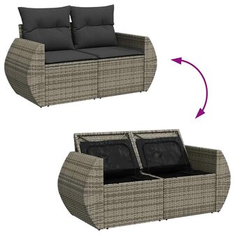 7-delige Loungeset met kussens poly rattan grijs