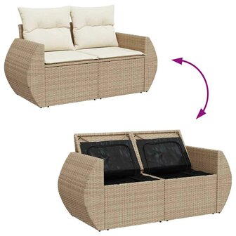 7-delige Loungeset met kussens poly rattan beige