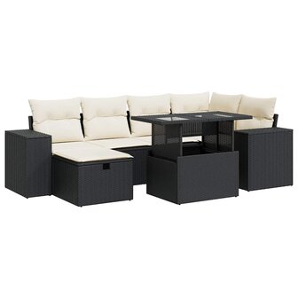 8-delige Loungeset met kussens poly rattan zwart