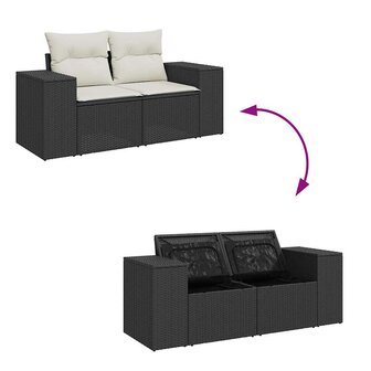 8-delige Loungeset met kussens poly rattan zwart