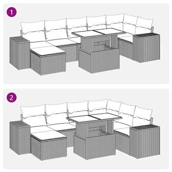 8-delige Loungeset met kussens poly rattan zwart