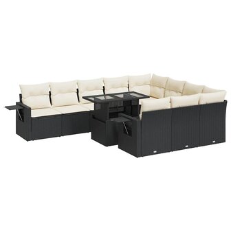 11-delige Loungeset met kussens poly rattan zwart