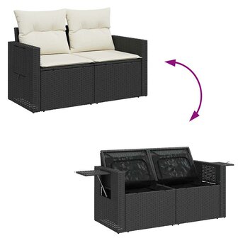 11-delige Loungeset met kussens poly rattan zwart