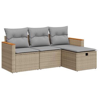 4-delige Loungeset met kussens poly rattan beige