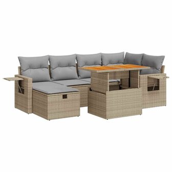8-delige Loungeset met kussens poly rattan acacia beige