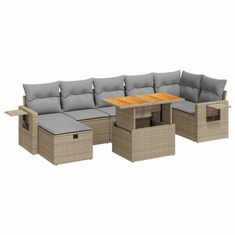 5-delige Loungeset met kussens poly rattan en acaciahout beige