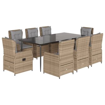 9-delige Tuinset met kussens poly rattan beige