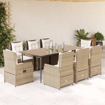 9-delige Tuinset met kussens poly rattan beige